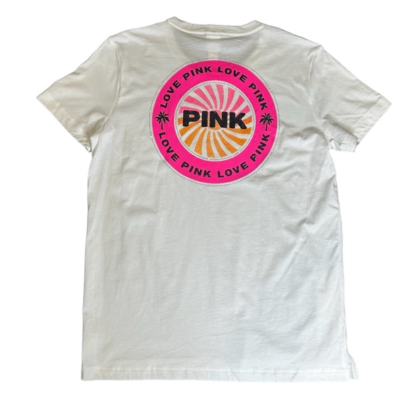 PINK Victoria's Secret Tops - VS PINK White Tee Shirt Glitter Rhinestone Summer Logo Large NWT